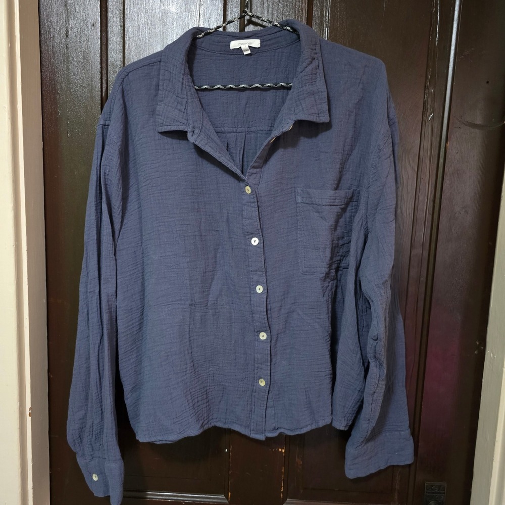 Maurices Navy Blue Cotton Gauze Button Down Shirt Top XXL